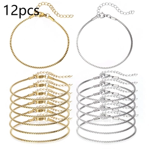 Set of 12 gold and silver box chain bracelets with lobster clasps for DIY jewelry making