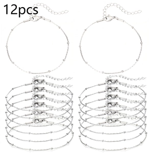 Set of 12 silver satellite chain bracelets with small beads and lobster clasp closure