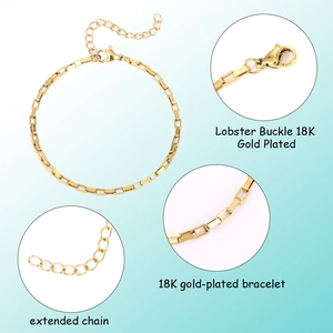 12-piece 18K gold plated minimalist box chain bracelet set with lobster clasp and extender