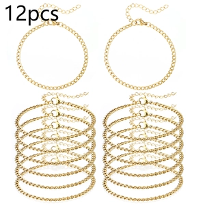 Set of 12 gold Cuban chain bracelets with lobster clasps and adjustable extensions