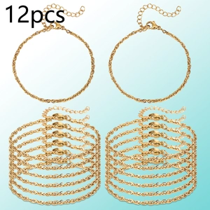 Detailed macro view of 12pcs gold rope chain bracelets with lobster clasps for DIY