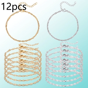 Detail of 12pcs gold and silver water wave chain bracelets with lobster clasps for DIY jewelry