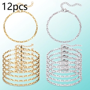 Set of 12 gold and silver long box chain bracelets with adjustable lobster clasps