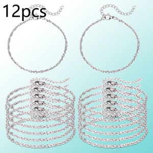 Set of 12 silver-tone twisted rope chain bracelets with lobster clasps and extenders