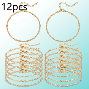 Detail of 12pcs gold twisted water wave chain bracelets with lobster clasps and extension chain