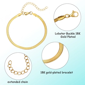 12-delige set gouden slangenarmbanden met karabijnsluiting en verlengketting