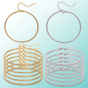 Stainless Steel Box Chain Bracelet For Women 18K Gold Plated Minimalist Link Chain Fashion Jewelry Adjustable Twelve Bracelets