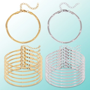 Stainless Steel Flat Snake Chain Bracelet Set For Women Gold Plated DIY Jewelry Making Lobster Clasp Extension Chain Fashion Accessories