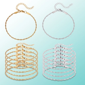 Stainless Steel Twisted Chain Bracelets For DIY Jewelry Making 18K Gold Plated Wave Texture Adjustable Extension Chain Accessory
