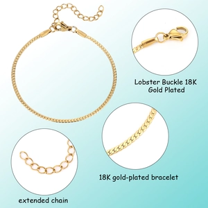 18K gold-plated snake chain bracelet with lobster clasp and adjustable extension chain