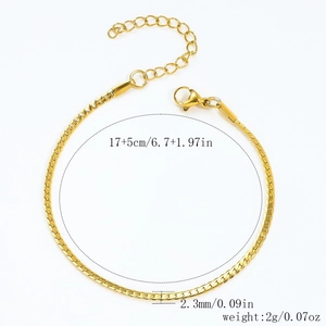 Flat gold snake chain bracelet with lobster clasp and adjustable extension 17+5cm