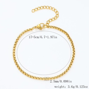 Golden box chain bracelet 17+5cm adjustable link chain with lobster clasp DIY jewelry
