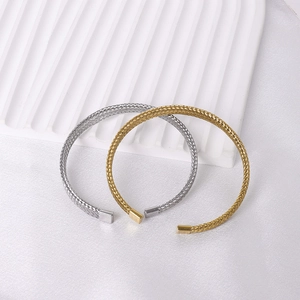Mesh woven C-shaped titanium steel cuff bracelets in gold and silver finish
