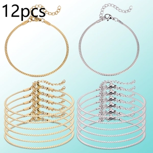 Set of 12 flat snake chain bracelets in gold and silver finish with lobster clasps