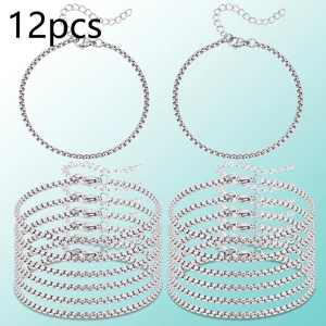 Detailed view of 12 silver square pearl chain bracelets with lobster clasps and extenders
