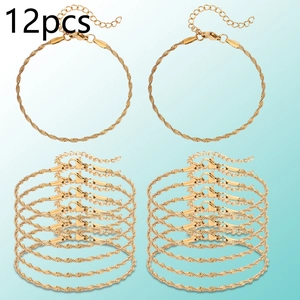 Detailed set of 12 golden twisted rope bracelets with lobster clasps and extension chains