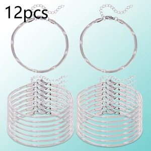 Detailed view of 12-piece silver-tone snake chain bracelets with lobster clasps for DIY jewelry