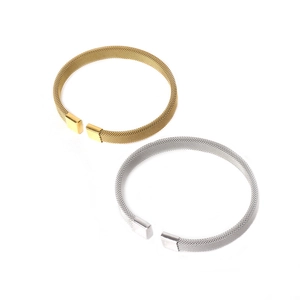 Bracelets manchettes en maille tissée en acier inoxydable or et argent