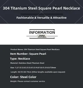 Specifications of 304 stainless steel square pearl chains in multiple sizes and lengths