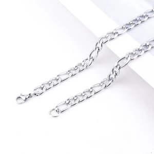 Polished silver Figaro link chain in stainless steel with a secure lobster clasp