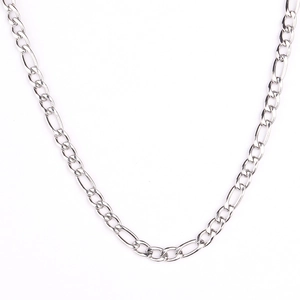 Classic silver stainless steel Figaro chain necklace with a 3:1 flat link design for men