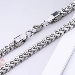 Poliertes Silber-Edelstahl-Weizenketten-Halsband für Herren mit Karabinerverschluss
