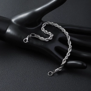 Classic silver stainless steel rope chain bracelet for men and women with lobster clasp