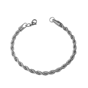 Minimalist silver stainless steel rope chain bracelet with secure lobster clasp closure