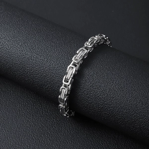 Mens stainless steel Byzantine emperor chain bracelet with polished silver finish