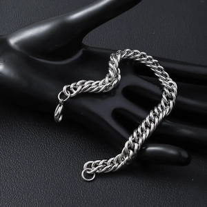 Poliertes Edelstahl Panzerarmband mit Doppelgewebe und Karabinerverschluss für Herren