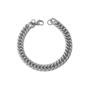 Klassisches Doppel-Panzerarmband aus Edelstahl in Silber mit sicherem Karabiner
