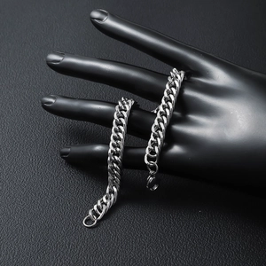 Polished silver stainless steel Cuban link bracelet for men and women on hand display
