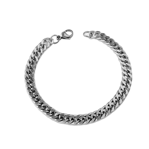 Polished silver stainless steel Cuban link bracelet for men and women with lobster clasp