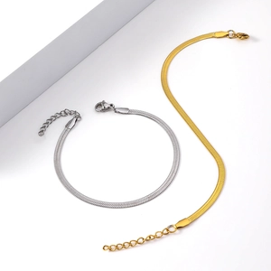 Minimalist Stainless Steel Flat Snake Bone Chain Bracelet For Women Men Vacuum Plated Gold Steel Color Jewelry Unisex Gift