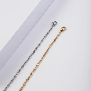 Minimalist 18K gold and silver stainless steel water wave chain necklace with lobster clasp