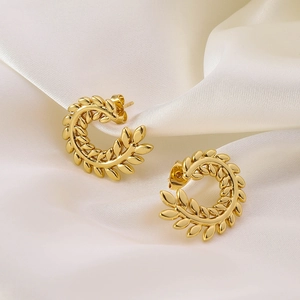 Vintage Gold Titanstahl Weizenähre Ohrstecker Für Damen C-Form Blattmuster Mode Galvanisierter Schmuck Ohrringe Geschenk