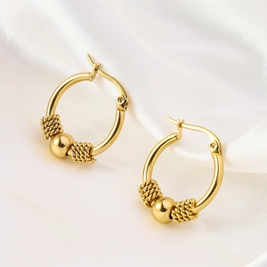 Edelstahl 18K Vergoldet Creolen Für Damen Glück Perle Runde Ohrringe Mit Gedrehtem Seil Design Mode Schmuck