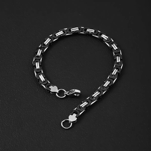 Bracciale bizantino da uomo da 6,5 mm in acciaio inossidabile bicolore nero e argento