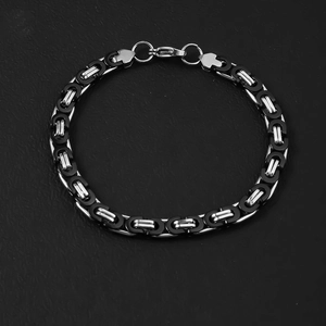 Bracciale a Catena Bizantina da Uomo in Acciaio Inossidabile Bicolore Nero Argento Maglia Piatta Stile Punk Industriale Gioielli Regalo