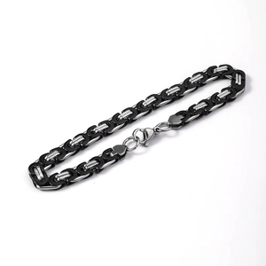 Bracciale da uomo bizantino in acciaio inossidabile nero e argento da 6,5 mm con chiusura