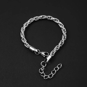 Polished stainless steel cuban chain bracelet with diamond weave pattern and lobster clasp