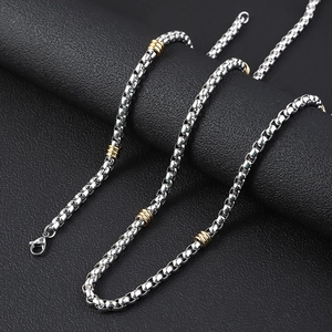 Minimalist Bicolor Stainless Steel Box Chain Necklace Bracelet Thick Polished Titanium Steel Jewelry For Men Women Daily