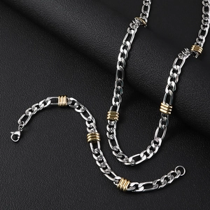 Collar Figaro 8mm de plata y oro con cuentas texturizadas sobre cuero negro