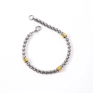 Bracelet chaîne en acier inoxydable 5mm avec perles dorées et fermoir mousqueton robuste