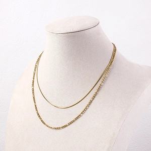 Minimalist 18K Gold Plated Titanium Stainless Steel Double Layered Necklace Figaro Snake Chain Adjustable Jewelry For Women