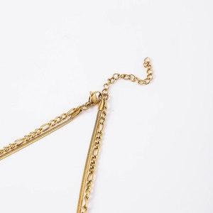 18K gold plated stainless steel double layered Figaro and snake chain necklace set