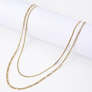18K gold plated stainless steel snake and Figaro chain necklace set for women