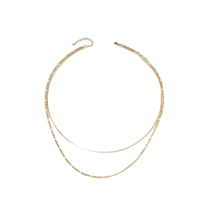 18K gold plated stainless steel double layer necklace with Figaro and snake chain
