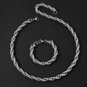 Detailansicht von Edelstahl-Weizenketten-Set mit Halskette und Armband in Silber