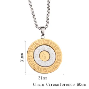 Pendente zodiaco rotante in acciaio inossidabile tricolore con catena da 60 cm